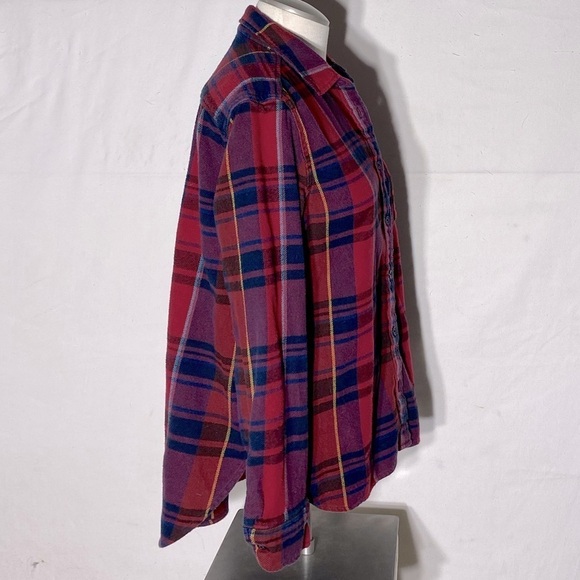 Roots Red Blue Plaid Flannel Button Up Top S - Picture 5 of 11